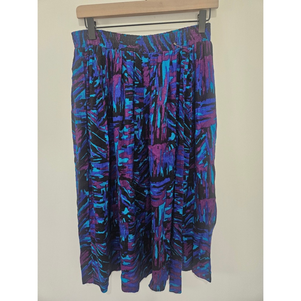 Norton & Company Vintage Abstract Print Midi Skirt Purple Blue Large Made in USA